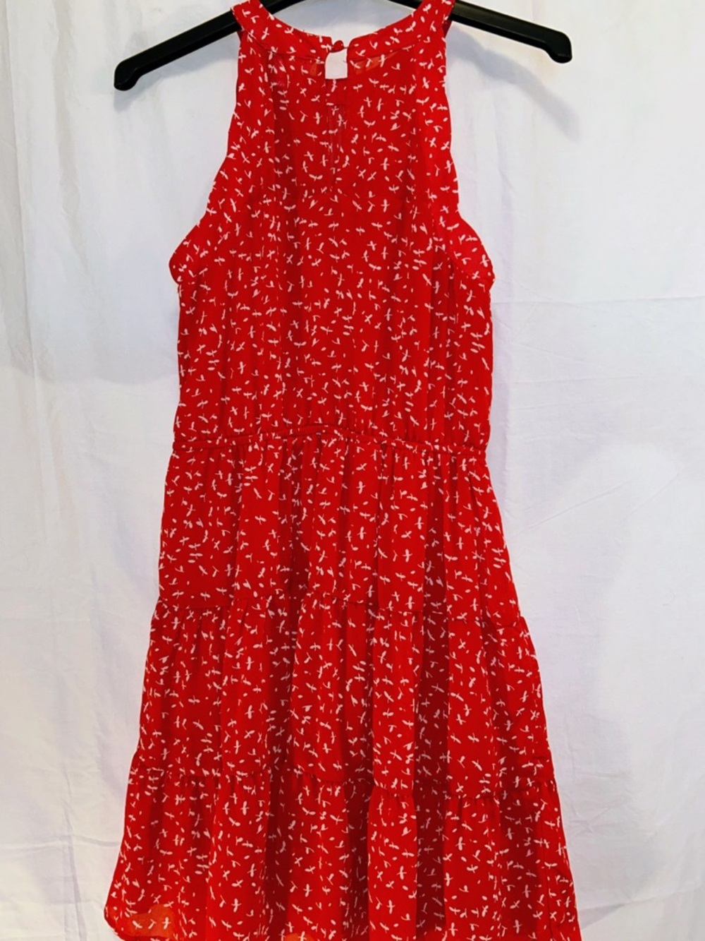 Monteau Red Halter Tiered Mini Dress with White Fleck Print